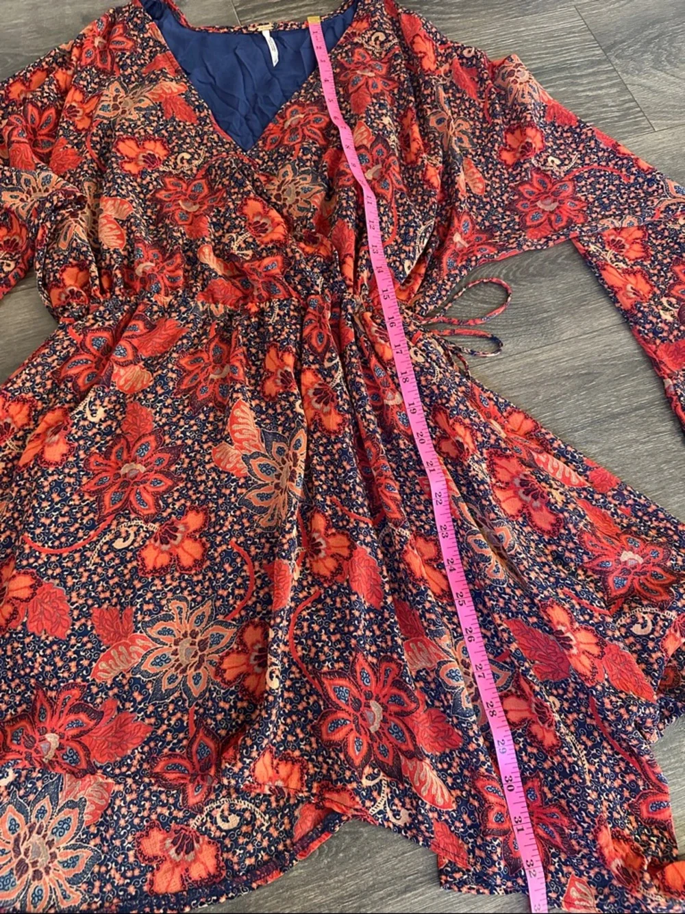 Free People Floral Boho Mini Dress Wrap Style XS - Picture 7 of 9